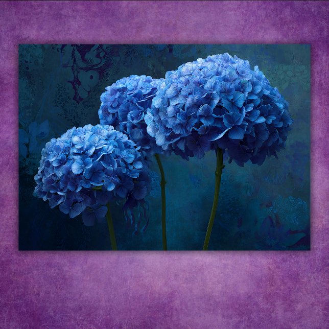 Dramatic Bold Blue Hydrangea Floral Botanical Poster (Dramatic Bold Blue Hydrangea Floral Botanical Poster)