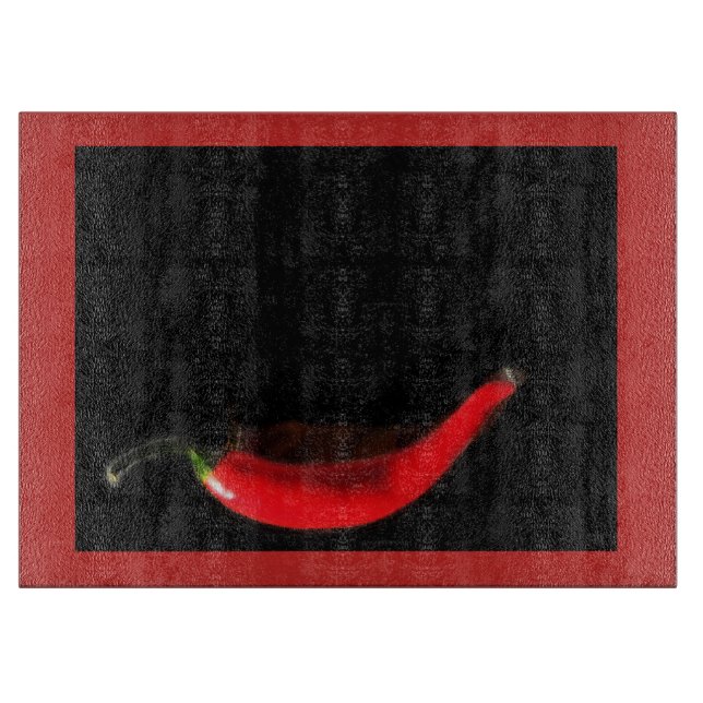 Dramatic bold red and black chili cutting board (Front)