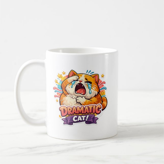 Dramatic Cat Funny Crying Cartoon Art Reaction Coffee Mug (Left)