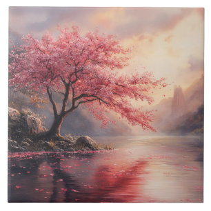 Dramatic Cherry Blossom Tree Art Tile