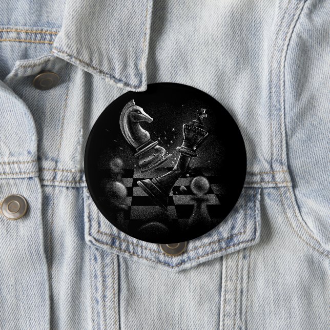 Dramatic Chess Battle – Knight vs. Horse  4 Inch Round Button (In Situ)