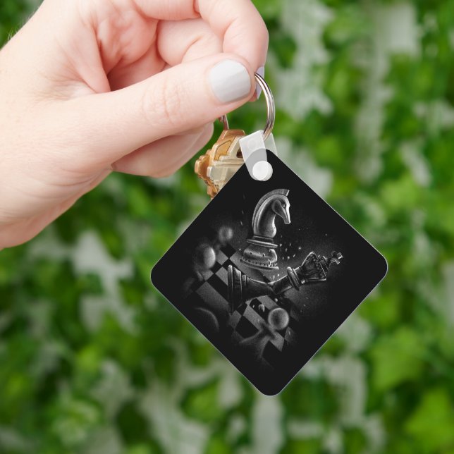 Dramatic Chess Battle – Knight vs. Horse  Keychain (Hand)