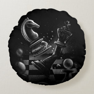 Dramatic Chess Battle – Knight vs. Horse Round Pillow