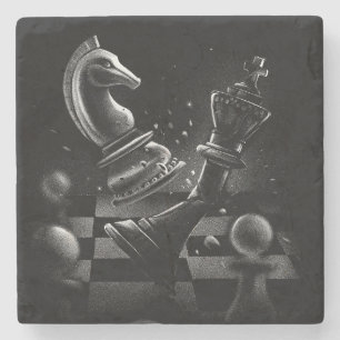 Dramatic Chess Battle – Knight vs. Horse  Stone Coaster