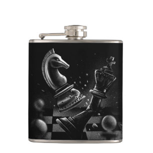 Dramatic Chess Monochrom Hip Flask