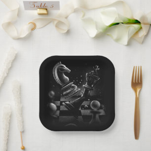 Dramatic Chess Monochrom Paper Plate