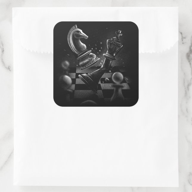 Dramatic Chess Monochrom Square Sticker (Bag)