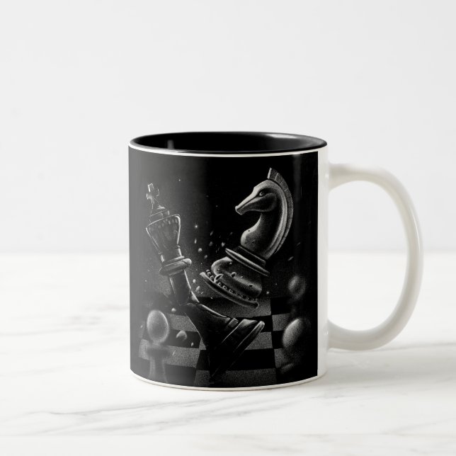 Dramatic Chess Monochrom Two-Tone Coffee Mug (Right)
