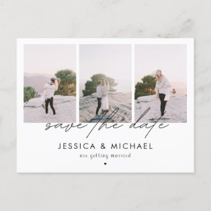 Dramatic Chic Script 3 Photo Collage Save The Date Postcard