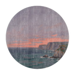 Dramatic Coastal Cliffs Pink Sunset Ocean  Cutting Board