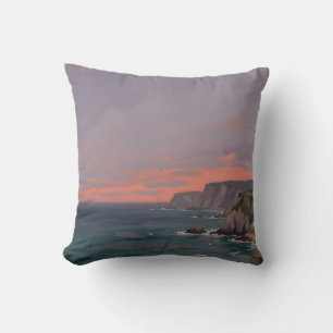 Dramatic Coastal Cliffs Pink Sunset Ocean Throw Pillow