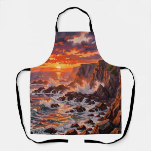 Dramatic Coastal Sunset Cliffs Painting Apron