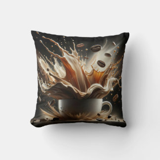 Dramatic Coffee Splash with Floating Coffee Beans Throw Pillow