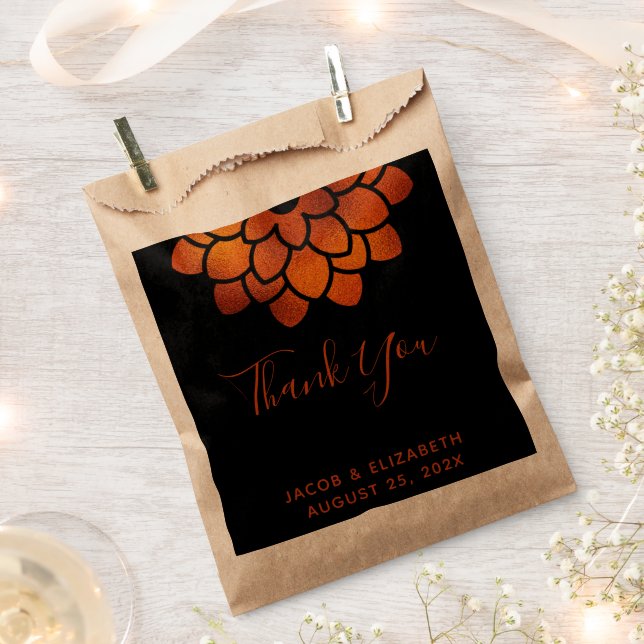 Dramatic Copper Flower on Black Thank You Wedding  Favour Bag (Clipped)