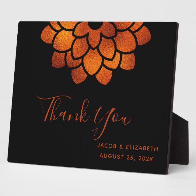 Dramatic Copper Flower on Black Thank You Wedding  Plaque (Side)
