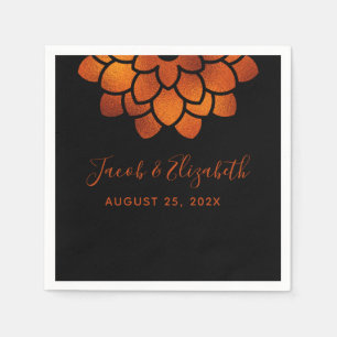 Dramatic Copper Flower on Black Wedding Napkin