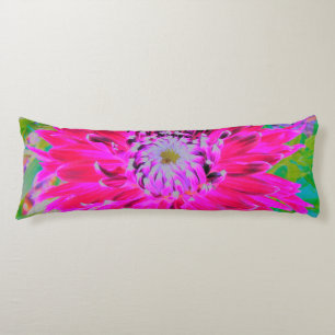 Dramatic Crimson Red and Pink Dahlia Flower Body Pillow