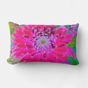 Dramatic Crimson Red and Pink Dahlia Flower Lumbar Pillow