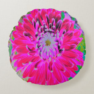 Dramatic Crimson Red and Pink Dahlia Flower Round Pillow