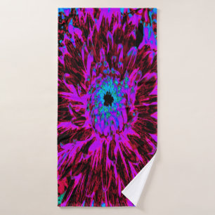 Dramatic Crimson Red, Purple and Black Dahlia Bath Towel