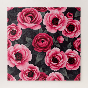 Dramatic Dark Pink Peony Floral Vintage Jigsaw Puzzle