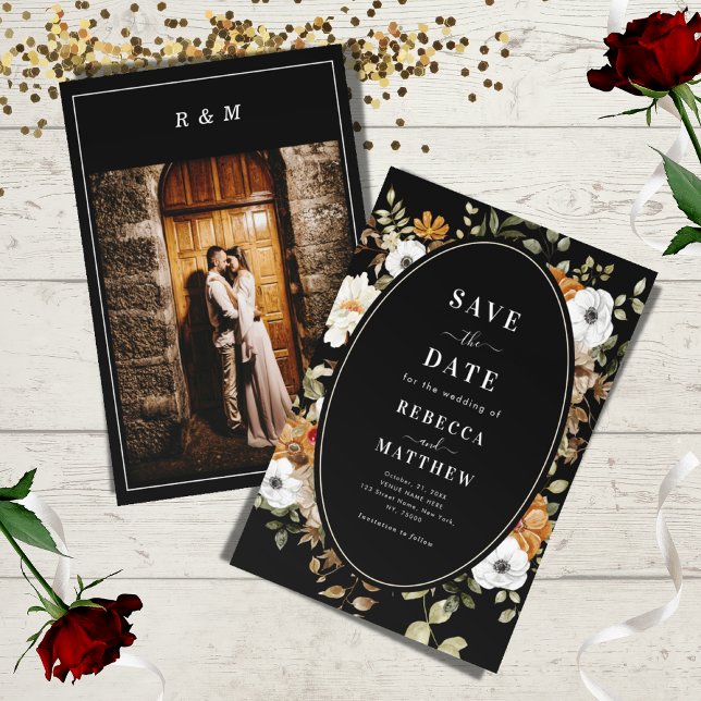 Dramatic & Dark Romantic Moody Floral Photo Black Invitation (Creator Uploaded)