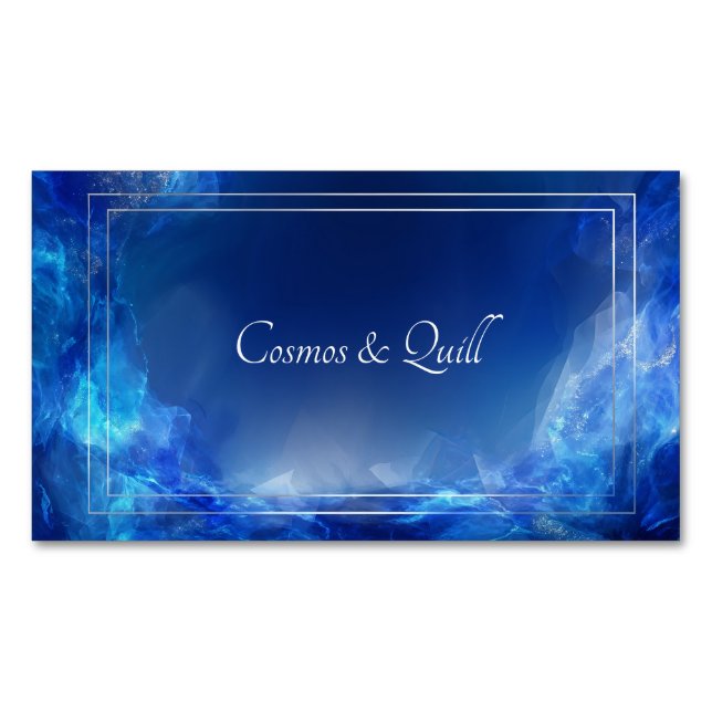 Dramatic Deep Sapphire Nebula Silver Frame Magnetic Business Card (Front)