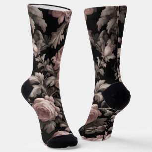 Dramatic Dusty Rose and Black Toile Crew Socks