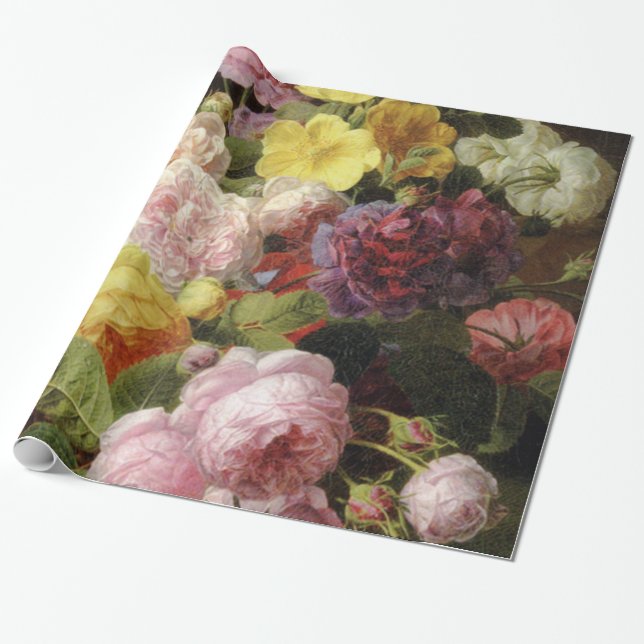 Dramatic Dutch Mixed Flowers Fine Art Wrapping Paper (Unrolled)