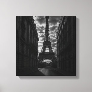 Dramatic Eiffel Tower View in Monochrome Parisian Canvas Print