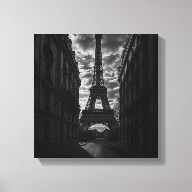Dramatic Eiffel Tower View in Monochrome Parisian  Canvas Print (Front)