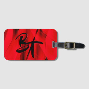 Dramatic Elegant Red Black Abstract Monogrammed Luggage Tag