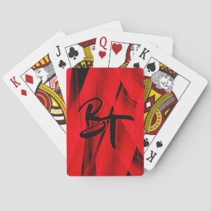 Dramatic Elegant Red Black Abstract Monogrammed Playing Cards