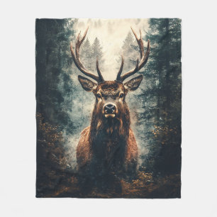 Dramatic Elk in the Woods Fleece Blanket