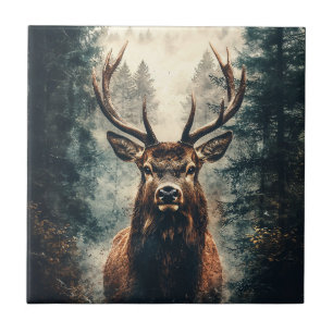 Dramatic Elk in the Woods Tile