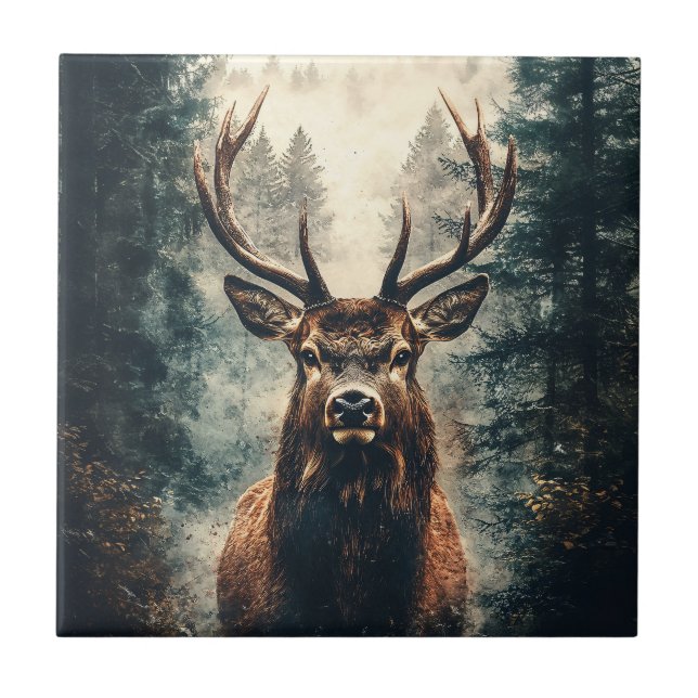 Dramatic Elk in the Woods Tile (Front)