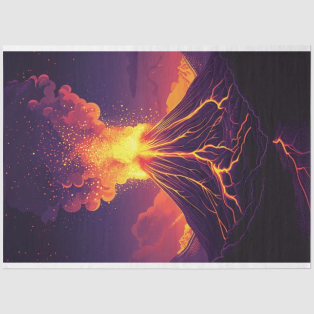 Dramatic Erupting Volcano Art Decoupage Tissue Paper (Front)