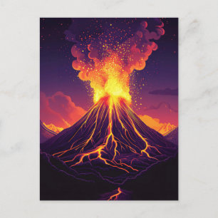 Dramatic Erupting Volcano Art Postcard