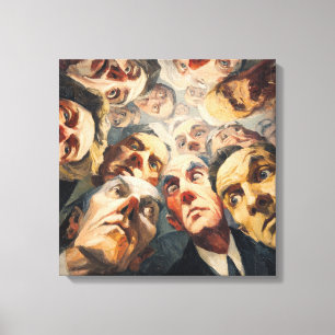 Dramatic Expressionist Crowd Portrait Looking Down Canvas Print