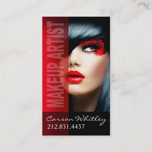 Dramatic Eyes Makeup Artist | red Business Card (Front)