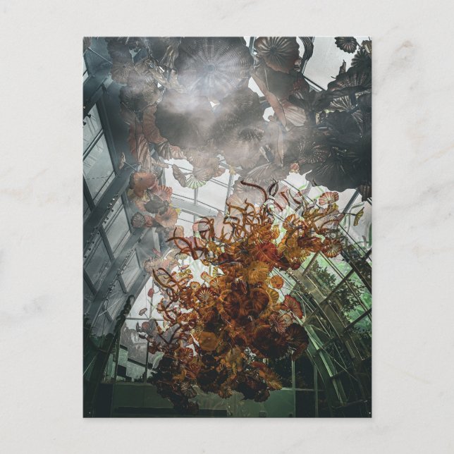 Dramatic Fiery Orange Glass Chandelier Sculpture Postcard (Front)