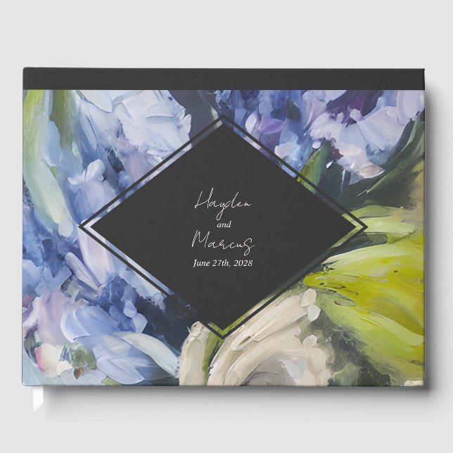 Dramatic Floral Blue Botanical Wedding Guest Book (Front)