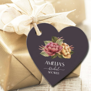 Dramatic Floral Bridal Shower Heart Favour Tags