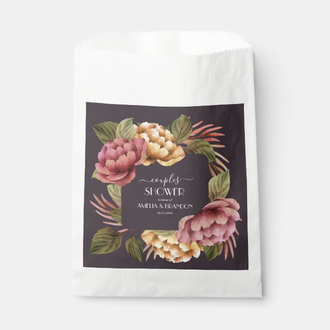 Dramatic Floral Couples Wedding Shower Favour Bag (Front)