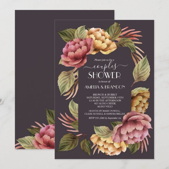 Dramatic Floral Couples Wedding Shower Invitations (Front/Back)