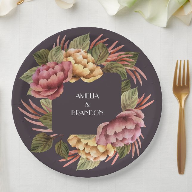 Dramatic Floral Couples Wedding Shower Paper Plate (Creator Uploaded)