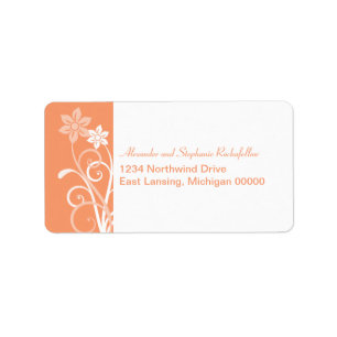 Dramatic Floral Swirls Address Labels, Orange Label