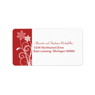 Dramatic Floral Swirls Address Labels, Red Label