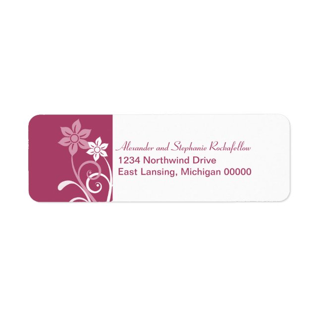 Dramatic Floral Swirls Return Address Labels, Fuch (Front)
