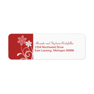 Dramatic Floral Swirls Return Address Labels, Red